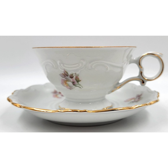 Schumann Arzberg Briar Rose Cup & Saucer Set Bavaria Germany Gold Trim 1950s - Picture 4 of 11